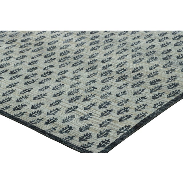 Rug & Kilim’s Block Print Rug Design in Gray With Grisaille Blue Floral Patterns For Sale In New York - Image 6 of 7