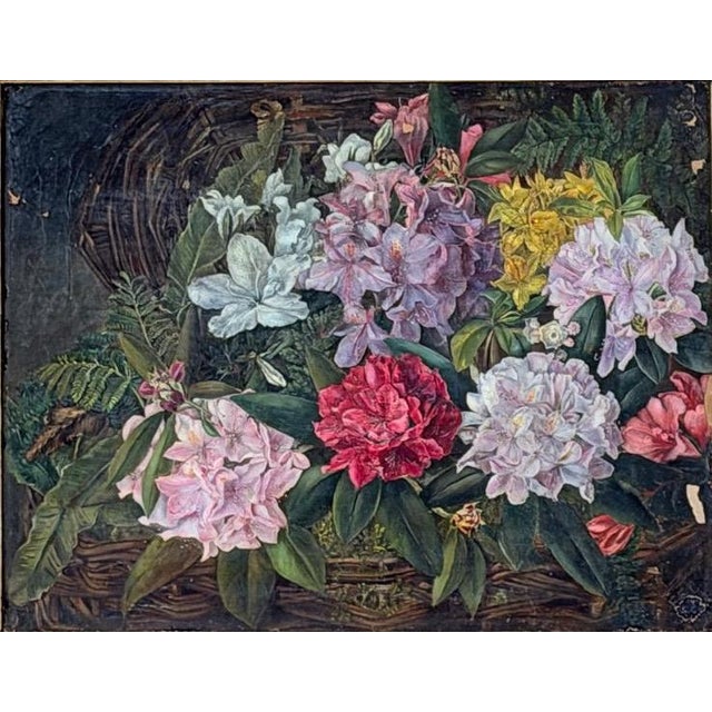 Antique 19th Century British School Oil on Canvas Floral Still Life Painting Bring a touch of timeless European elegance...