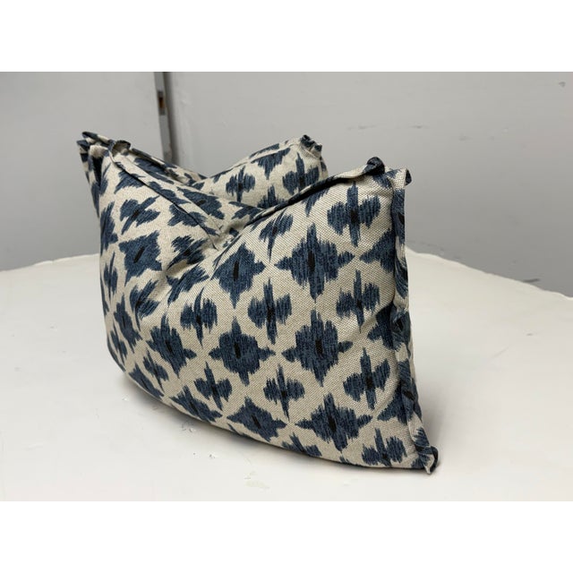 Abstract Bespoke Blue + Ivory Ikat Throw Pillows, Pair For Sale - Image 3 of 12