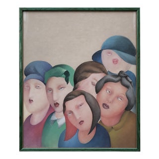 Jeanne Marie Cornélius, Modernist Figurative, 1970s, Pastel and Fabric For Sale
