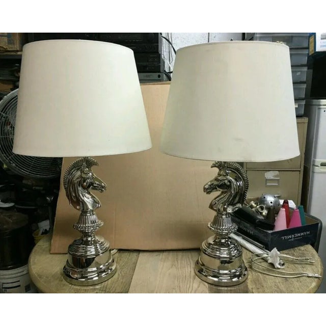 1930's Vintage Art Deco Horse Head Chrome Lamps- A Pair For Sale - Image 9 of 10