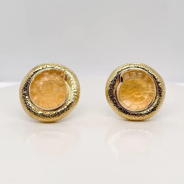 Mid-Century Modern Signed Elizabeth Gage Nautilus Citrine & 18K Gold Clip-On Earrings - 2 Pieces For Sale - Image 3 of 10