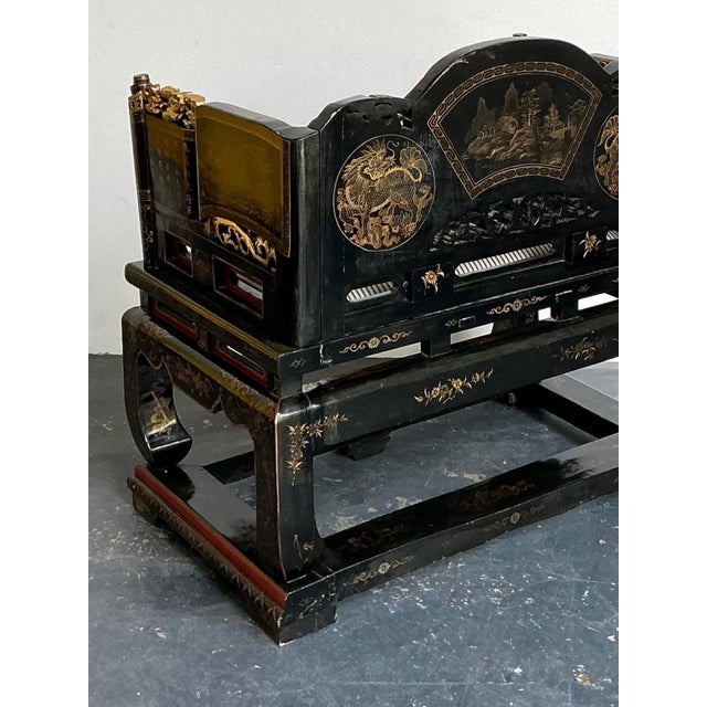 Vintage Chinese Lacquered Throne Chair For Sale - Image 9 of 18