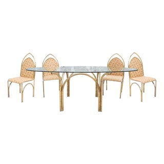 Vintage Italian Dining Table and Chairs with Brass Frame, 1970s, Set of 5 For Sale