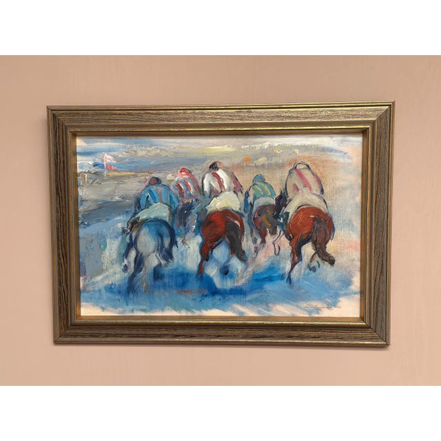 Original Swedish Oil on Canvas – Jockeys – Richard Ingelsson (Helsingborg, 1901–1984) – Dated 1975 – 72 × 51 cm (28.3" ×...