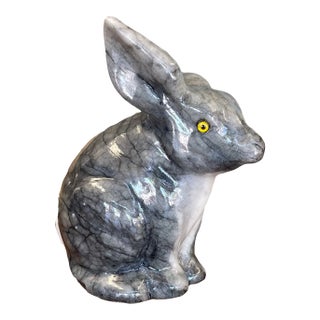 Vintage Hand-Carved Italian Alabaster Rabbit Sculpture With Veined Gray Finish.. For Sale