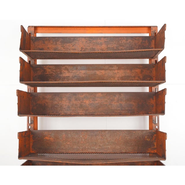 Industrial Mid 20th Century Industrial Seven Tray Orange Steel Rolling Cart For Sale - Image 3 of 9