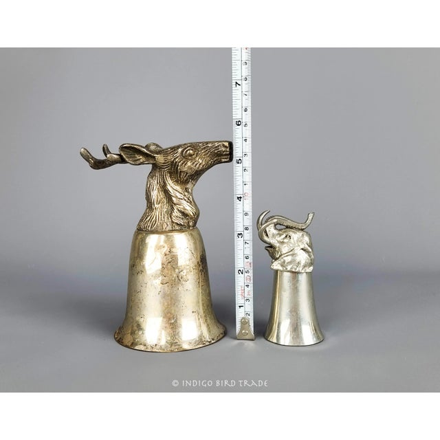 Metal Set of 5 Vintage Silver Stirrup Hunt Cups Goblets With Elk Deer Stag Horse and Elephant Heads in Style of Gucci For Sale - Image 7 of 8