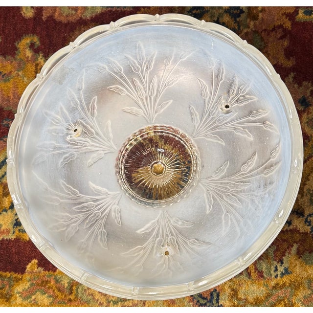 Vintage Frosted Glass Flush Mount Ceiling Light Shade With Prismatic Center – Etched Botanical Motif, 10” For Sale - Image 12 of 14