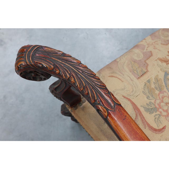 Carved Walnut Armchair with Scrolling and Tapestry Upholstery, France, 1800 For Sale - Image 12 of 16