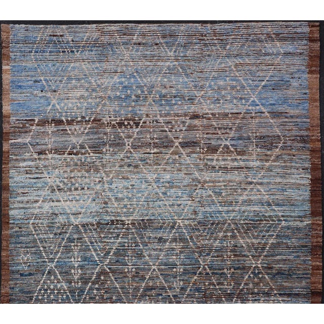 Modern Tribal Rug in Wool with Sub-Geometric Design in Dark Blue, Tan, & Ivory. Keivan Woven Arts / rug SNK-1907, country...