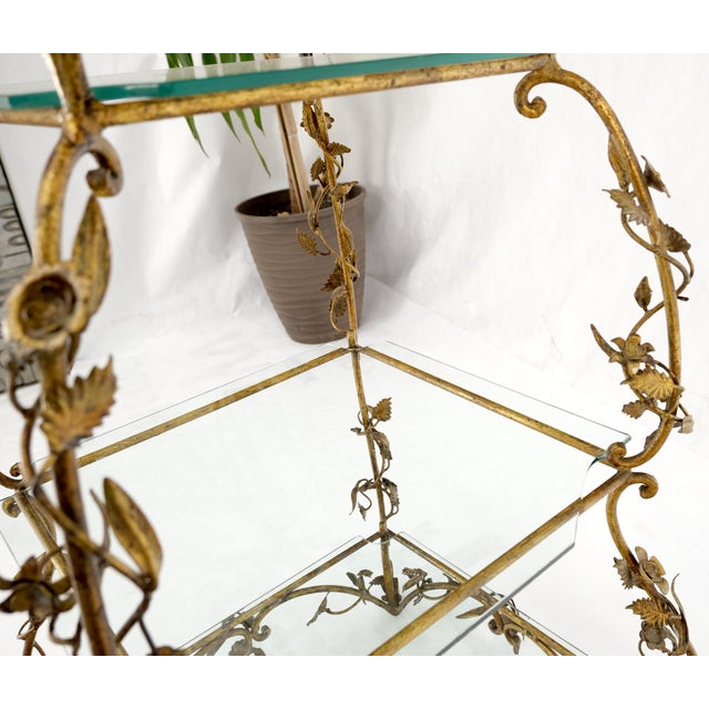 Metal Gilt Metal Flowers Decorated Italian Pyramid Shape Display Shelves Etagere Table For Sale - Image 7 of 16