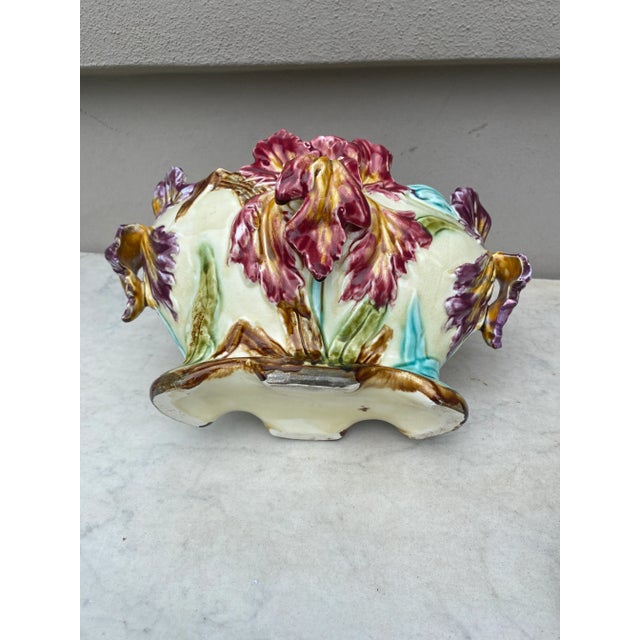 Ceramic 19th Century French Majolica Iris Jardiniere Onnaing For Sale - Image 7 of 13