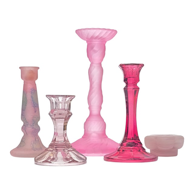 Mid 20th Century Mixed Pink Candle Holder Curation - Group of 5 For Sale