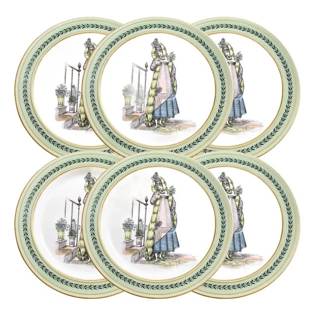 Vintage Mottahedeh Italian Creil French Regency Fashion Plates - Set of 6 For Sale