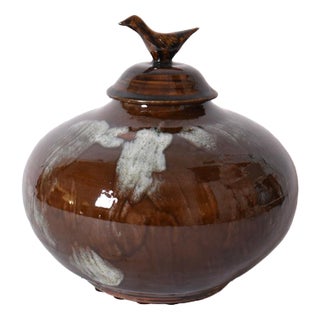 Brejos Brown Ceramic Covered Vase by Barracuda Interiors For Sale