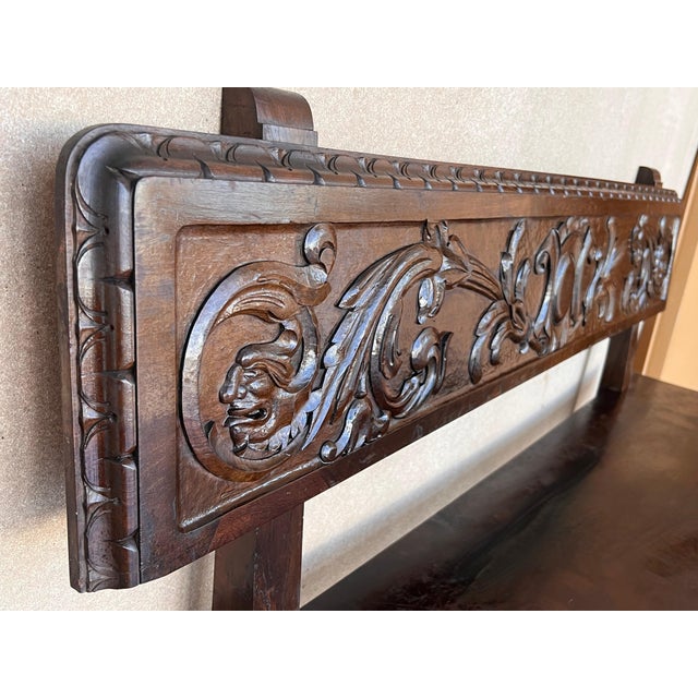 20th Century Spanish Renaissance Carved Walnut Bench Banquette "Escaño" For Sale - Image 12 of 18