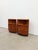Pair of authentic vintage mid century modern teak low corner cabinets / nightstands. By Nathan Furniture. Maker's label...