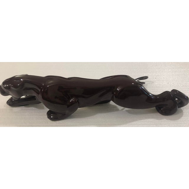 Vintage Mid Century 1950s Brown Ceramic Panther Lamp For Sale - Image 4 of 12