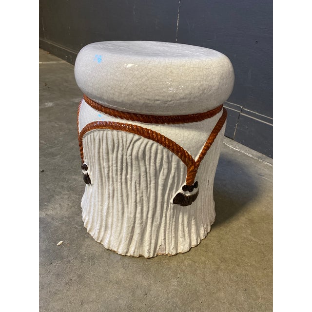 1960s Mid Century Glazed Terra-Cotta Tassel Italian Stool For Sale - Image 5 of 10