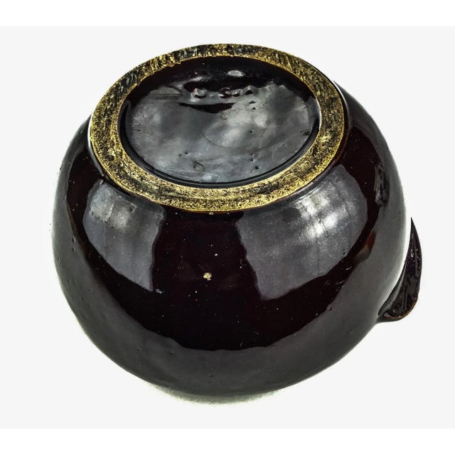 Deep Brown Stoneware Glazed Artisan Planter/Beanpot For Sale - Image 10 of 12