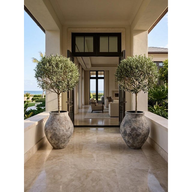 Gray Pair of Antique-Inspired Weathered Terracotta Ovoid Planters For Sale - Image 8 of 11