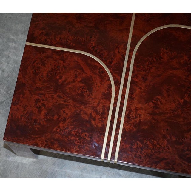 Modern Burr Walnut & Brass Inlay Coffee Table For Sale - Image 9 of 14