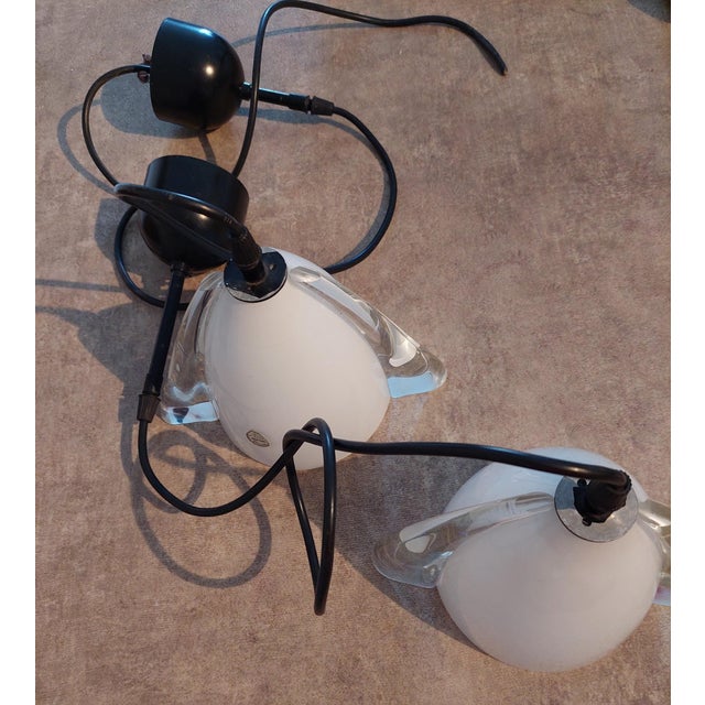 Ivory Italian White Murano Glass Suspension Lamps, 1970s, Set of 2 For Sale - Image 8 of 9