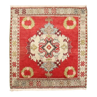 Mini Square Antique Turkish Rug For Sale