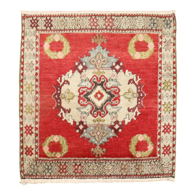 Mini Square Antique Turkish Rug For Sale
