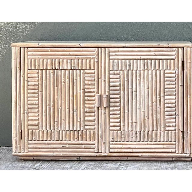 Mid-Century Modern Vintage Monumental Washed Rattan Credenza For Sale - Image 3 of 12