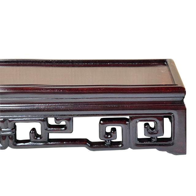 Dark Brown Stained Oriental Geometric Rectangular Display Table Stand For Sale - Image 9 of 12