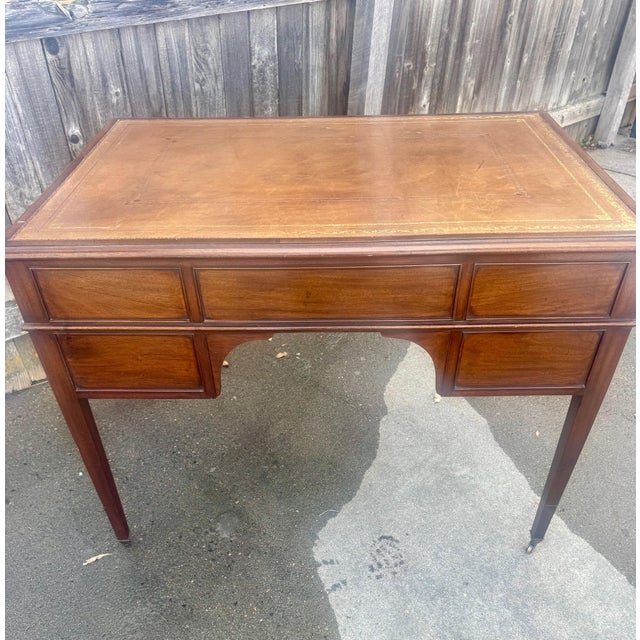 Antique English Mahogany Leather-Top Writing Desk, C. 1895–1910 For Sale In Denver - Image 6 of 11