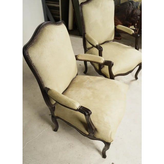 A Pair of French Provencial Louis XV-Style Fauteuils Pale White Hide Leather For Sale - Image 11 of 12