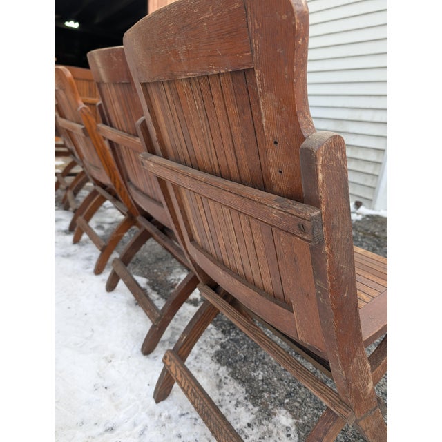 Antique Quartersawn Oak Folding Chairs, Steamboat Theater Seating, Set of 12 For Sale - Image 14 of 18