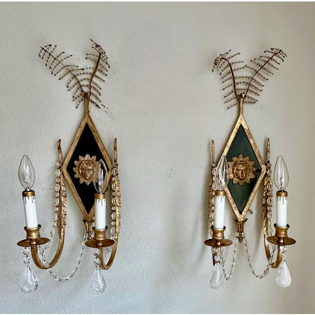 Pair Russian style 2 arm sconces encompassing details typical of 18th century Russian design by Niermann Weeks. Crystal...