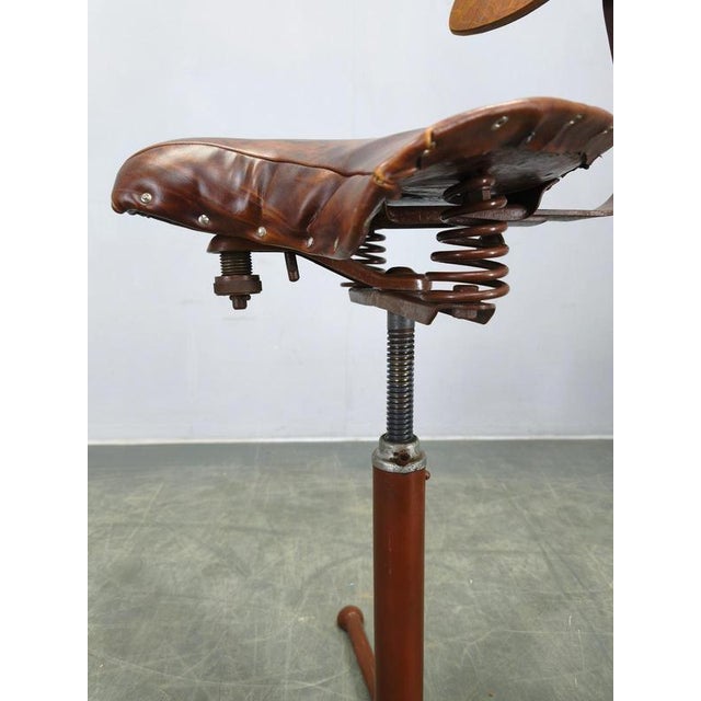 1930s Industrial Adjustable Swivel Chair with Leather Seat, 1930s For Sale - Image 5 of 16