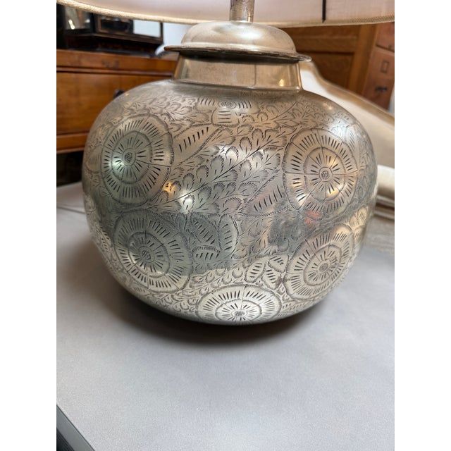 Pottery Barn Pottery Barn Etched Nickel Table Lamp For Sale - Image 4 of 12