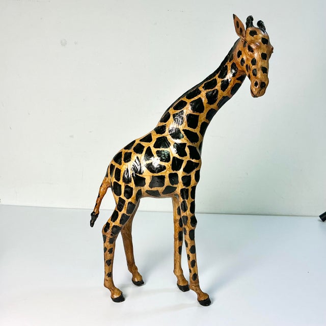 1970s Vintage Safari Boho Chic Italian Leather Wrapped Giraffe and Leopard Figurals - A Pair For Sale - Image 15 of 18