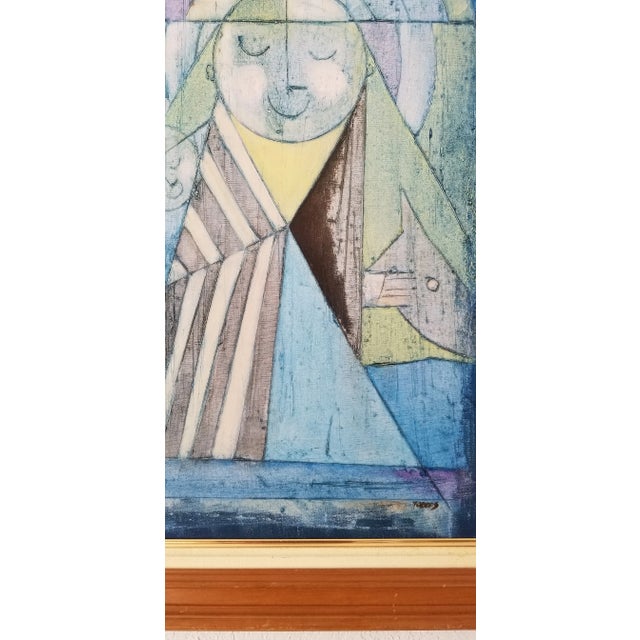Wood 1970s Torres Modernist Geometric Figurative Oil on Canvas Painting For Sale - Image 7 of 11