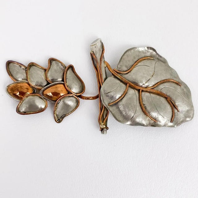 Contemporary Fabrice Paris Pewter and Copper Massive Floral Brooch For Sale - Image 3 of 9