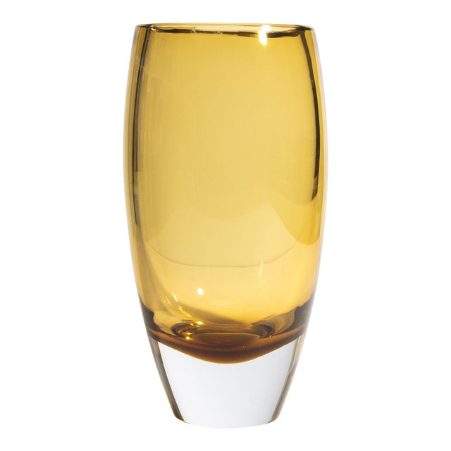 Hand Blown Murano Tall Vase in Tobacco With Clear Base For Sale