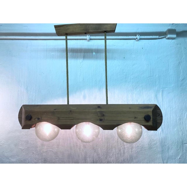 Brutalist 3-Light Pendant Lamp in Wood and Glass from Temde, 1970s For Sale - Image 10 of 14