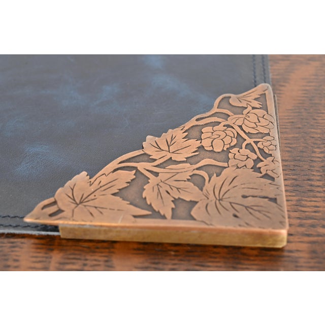 Marshall Field & Co. Antique Floral Ivy Bronze Blotter Corners With Leather Desk Blotter, Circa 1910 For Sale In South Bend - Image 6 of 10