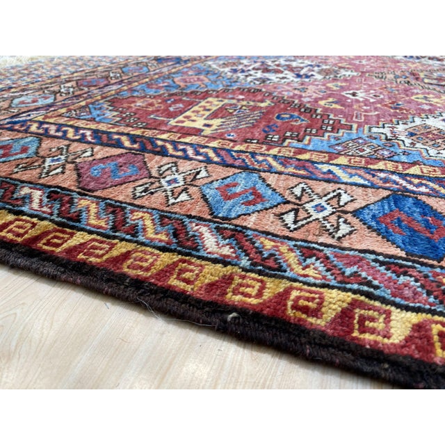 Berry Red Kazak Medallion Handmade Wool Rug 5x7 For Sale - Image 13 of 13