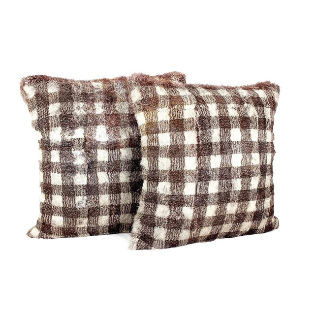 Farmhouse Dyed Check Buffalo Plaid Natural Fur Pillow For Sale - Image 3 of 12