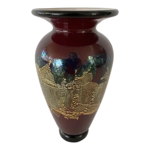 Gold and Silver Leaf Infused Red Cased Glass Lipfoot Vase