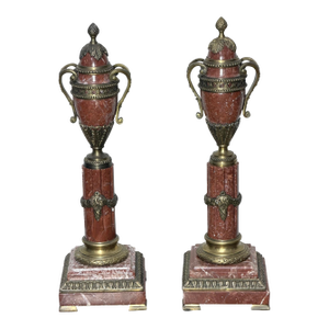 Vintage Biltmore Estate Collection Pair of Neoclassical Rouge Marble Urns Cassolettes