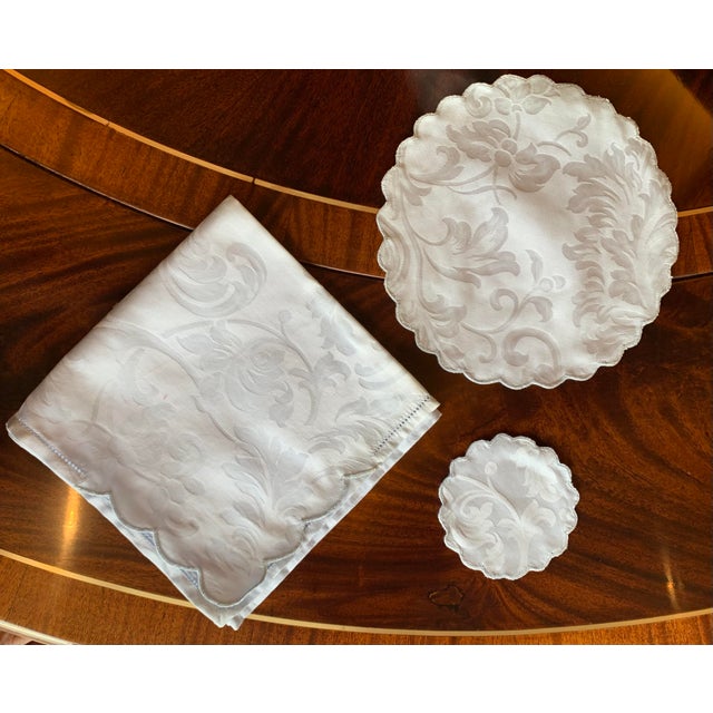 White 3 Piece Vintage Damask Dinner Placemat Setting, Set of 8- 24 Pieces For Sale - Image 8 of 9