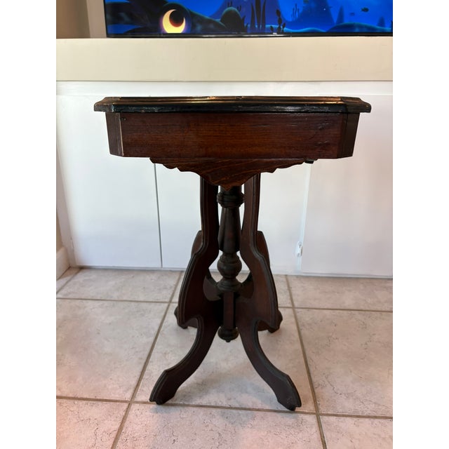 Brown Vintage Petite Inlaid Wood Accent Table With Tripod Base Federal Style For Sale - Image 8 of 15